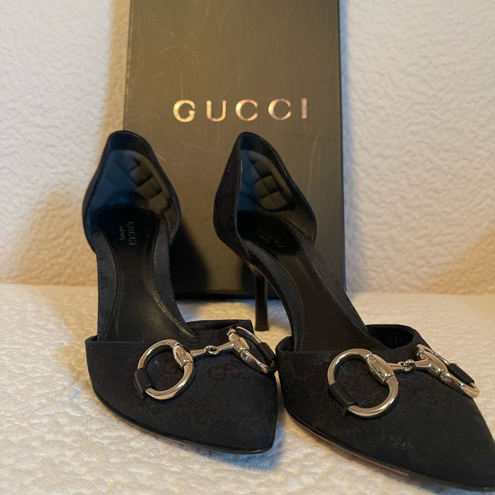 Gucci Black Heels with Silver Accents